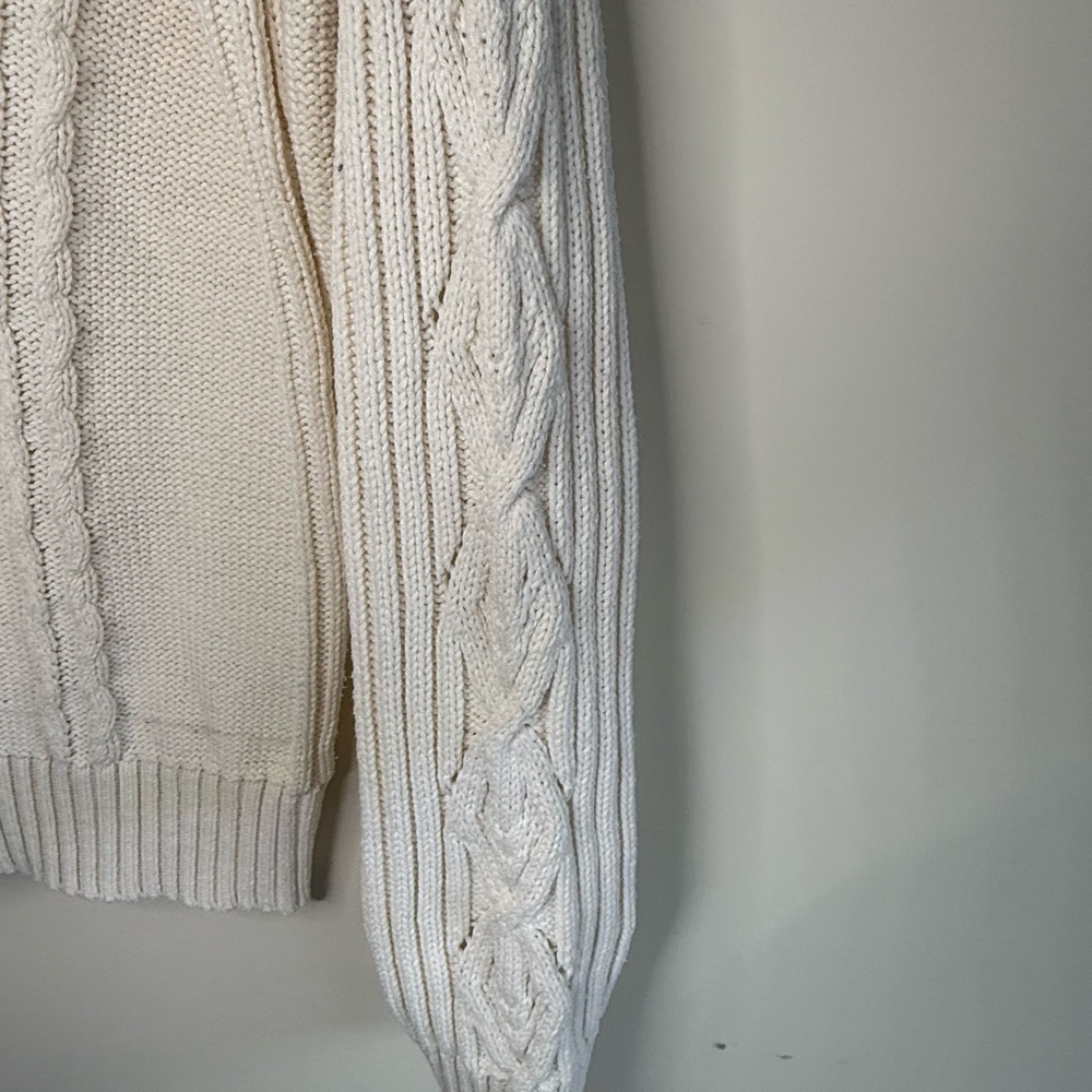 LOFT Ivory Ruffle Cable Knit Sweater - Picture 3 of 6